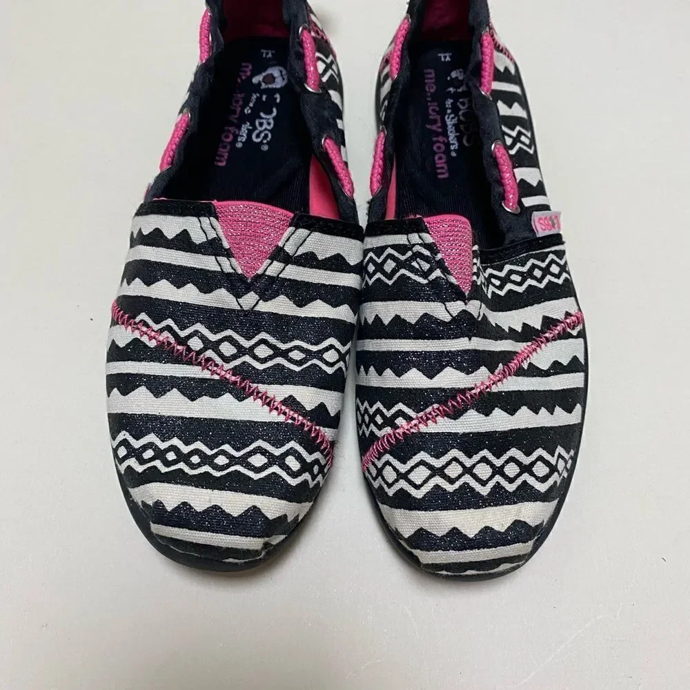 Skechers BOBS Black/White/Pink Slip Ons